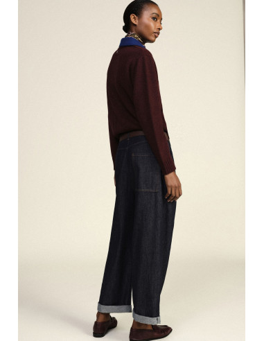 Wide-Leg Jeans with Belt and Cuffed Hem Dixie