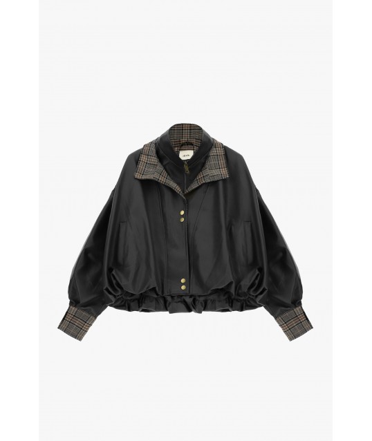 Dixie Short Bomber Jacket with Chequered Collar and Elasticated Cuffs