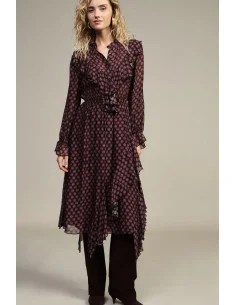Dixie Midi Dress with Patterned Print, Buttons and Ruffles