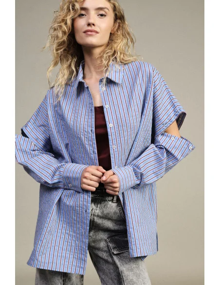 Dixie Long Striped Shirt with Cut-Out Sleeves