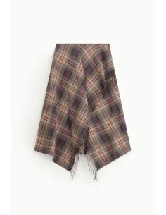 Dixie Long Checked Skirt with Side Fringes