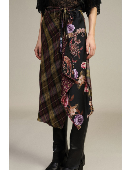 Dixie Mixed Print Asymmetrical Wrap Midi Skirt