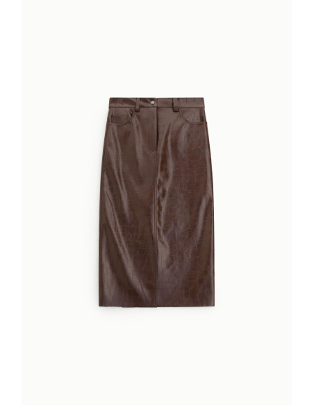 Dixie High-Waisted Midi Skirt with Crocodile-Effect Print