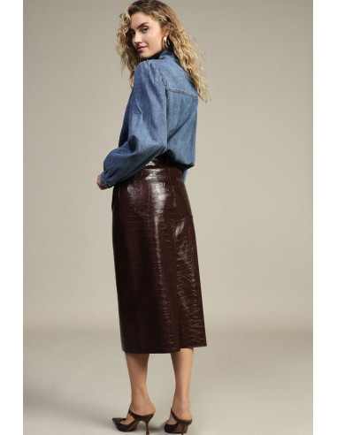Dixie High-Waisted Midi Skirt with Crocodile-Effect Print