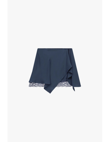 Dixie Asymmetrical Short Skirt with Lace Trim