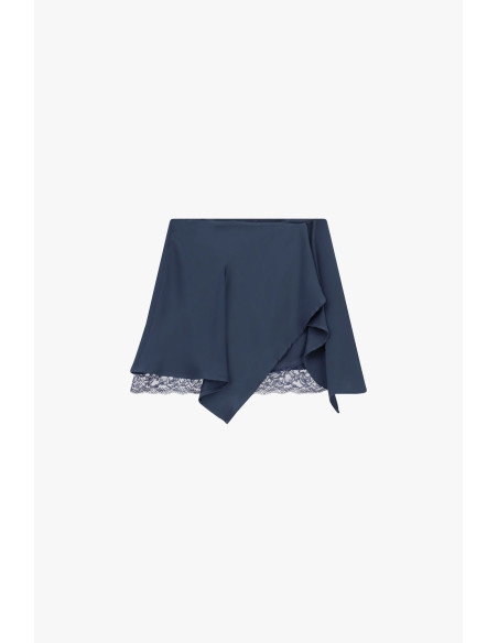 Dixie Asymmetrical Short Skirt with Lace Trim