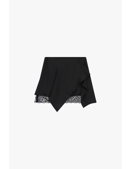 Dixie Asymmetrical Short Skirt with Lace Trim