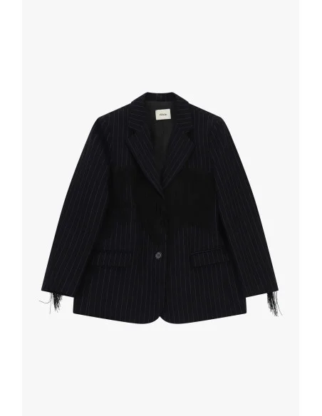 Blazer Gessato Con Frange Applicate Dixie