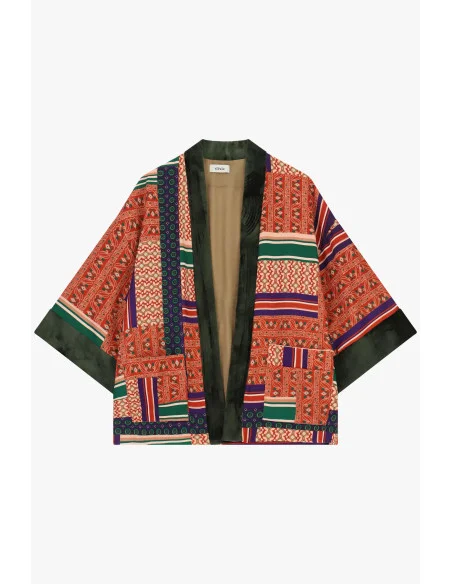 Dixie Lightweight Patchwork Pattern Coat with Wide Sleeves