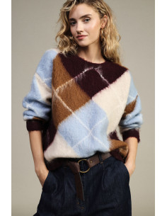 Pull à col rond, motif losanges, manches longues, Dixie