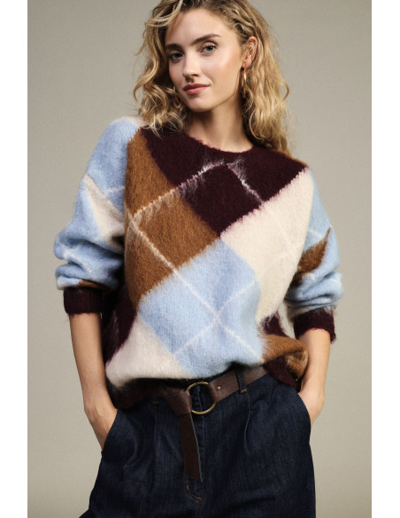 Pull à col rond, motif losanges, manches longues, Dixie