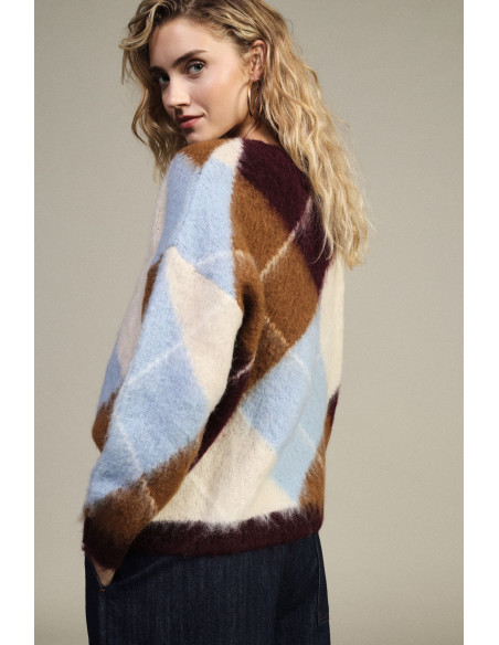 Pull à col rond, motif losanges, manches longues, Dixie