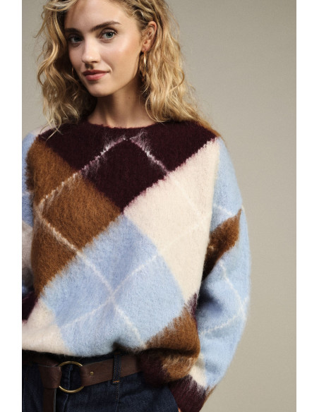 Dixie Long-Sleeved Crewneck Sweater with Diamond Pattern