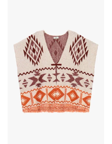 Poncho Con Motivi Geometrici E Frange Dixie