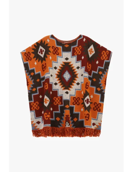Dixie Geometric Patterned Fringed Poncho