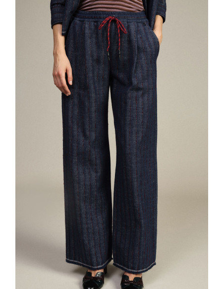 Striped Palazzo Trousers with Drawstring and Raw-Cut Hem by Dixie