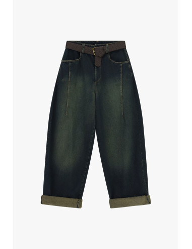 Jeans Baloon Con Cintura Intrecciata E Risvolto Dixie