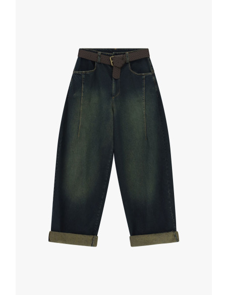 Dixie Balloon Jeans with Braided Belt and Turn-up