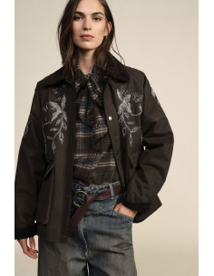 Dixie Parkas with Floral Embroidery and Patch Pockets