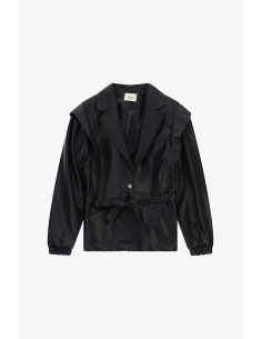 Dixie Leather-Effect Jacket with Belt and Elasticated Cuffs