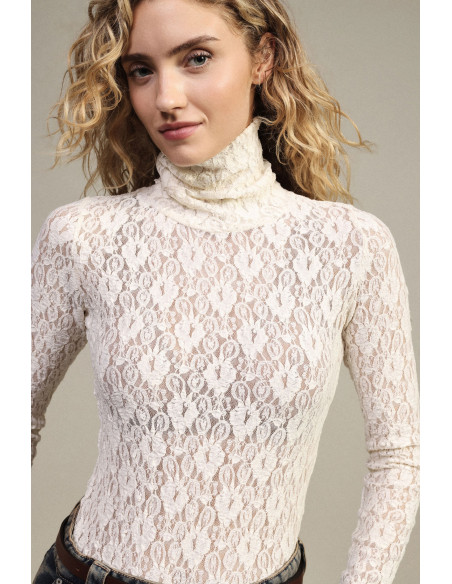 Haut en dentelle à manches longues et col montant Dixie - Vestiti F...
