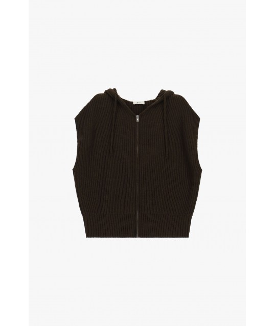 Hooded Zip-Up Waistcoat, Dixie Ribbed Knit