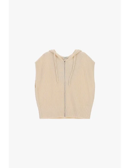 Hooded Zip-Up Vest, Ribbed Knit Dixie