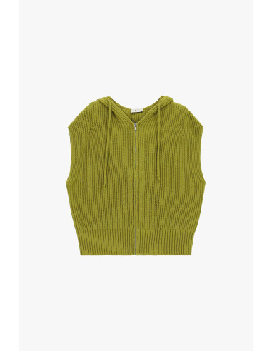 Hooded Zip-Up Vest, Ribbed Knit Dixie