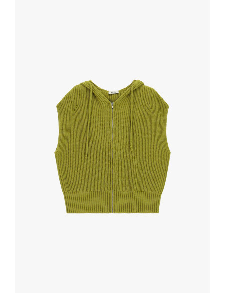 Gilet Con Cappuccio E Zip, Lavorazione A Coste Dixie