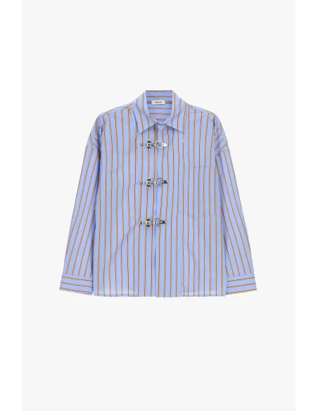 Striped Blouse with Metal Closure and Pocket Dixie