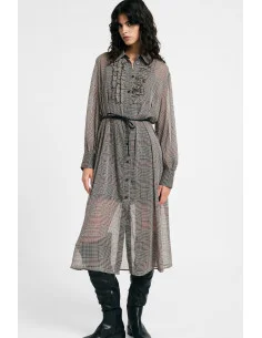 Robe midi à imprimé carreaux, avec ceinture et volants, Please