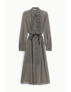 Check-print midi dress with a belt and ruffles, please 2