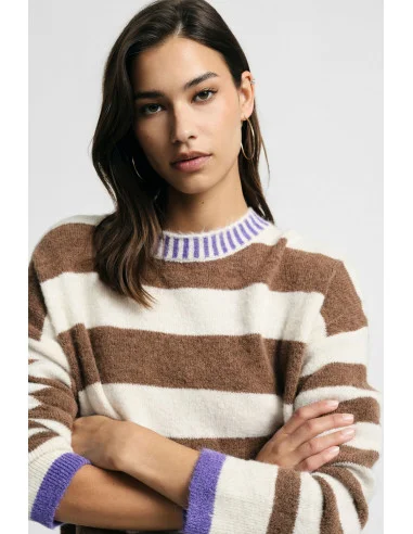 Striped Crew-Neck Jumper with Contrasting Cuffs – Please