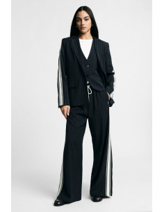 Striped Palazzo Trousers with Drawstring and Side Panels Please