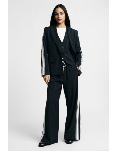 Striped Palazzo Trousers with Drawstring and Side Panels Please