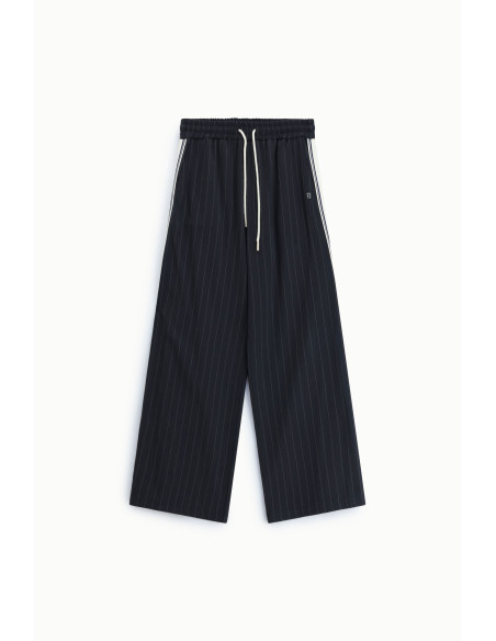 Striped Palazzo Trousers with Drawstring and Side Panels Please