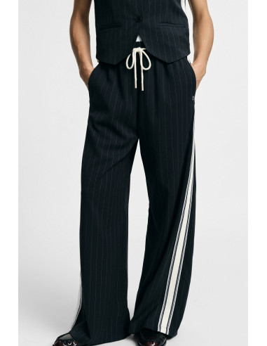Pantalon palazzo à rayures avec cordon de serrage et bandes latérales Please