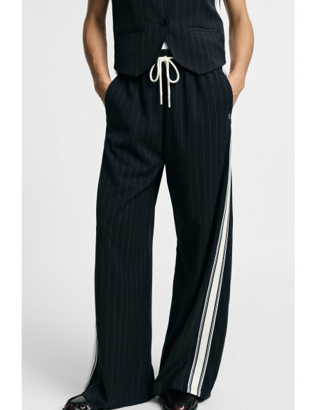 Striped Palazzo Trousers with Drawstring and Side Panels Please