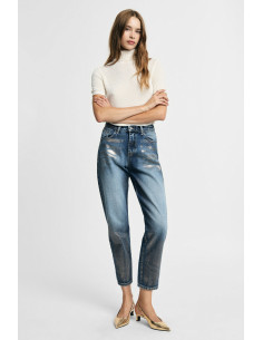 Please High-Waisted Straight-Leg Jeans with a Faded Look - Vestiti ...