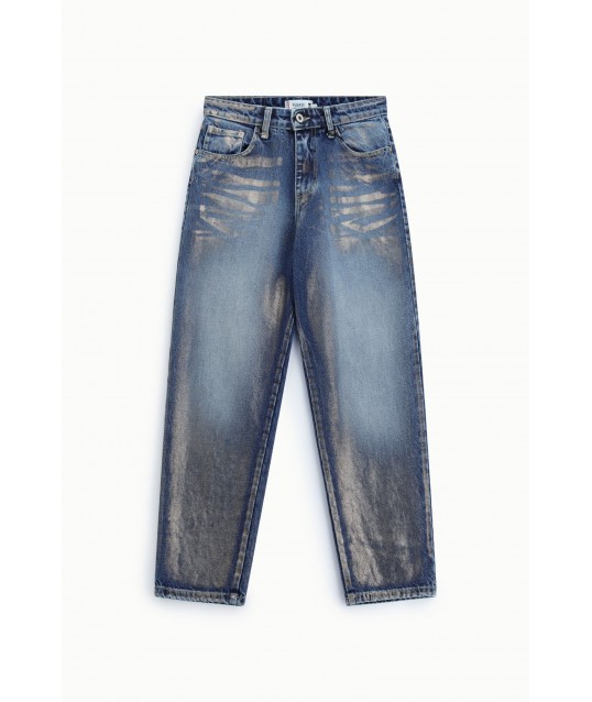 Please High-Waisted Straight-Leg Jeans with a Faded Look
