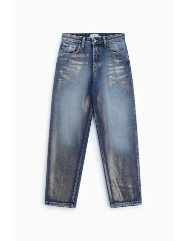 Jean droit effet délavé taille haute Please