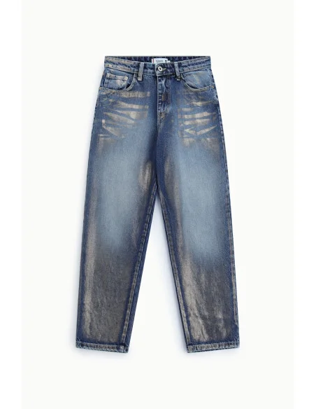 Jean droit effet délavé taille haute Please