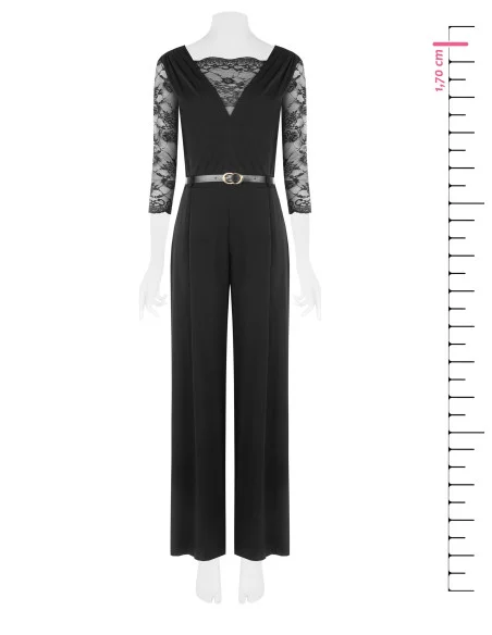 Palazzo-style knitted jumpsuit with lace inserts and a matching faux leather belt – Rinascimento