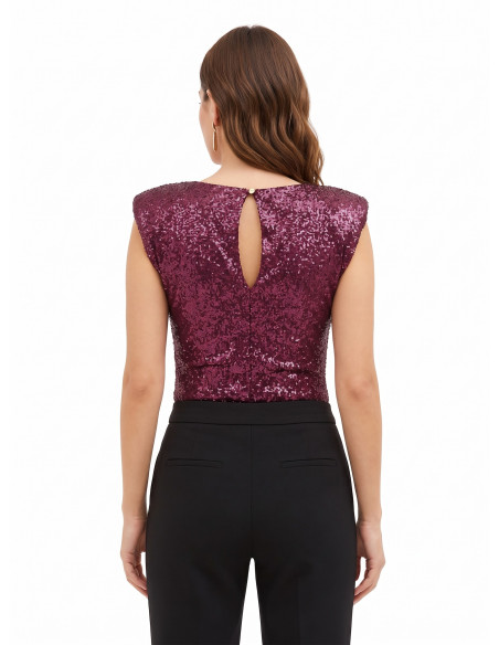 Body recouvert de paillettes avec bretelles « Rinascimento »