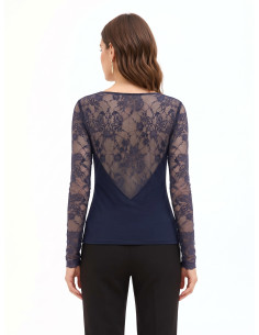 Haut cintré en jersey avec encolure en anneau et manches en dentelle « Rinascimento » 2