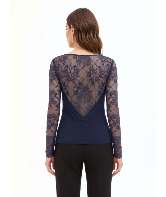 Top Sfiancato In Maglina Con Scollo Ad Anello E Maniche In Pizzo Rinascimento
