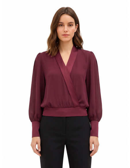 Georgette Balloon-Sleeve Blouse with Lapels and Maxi Satin Cuffs by Rinascimento