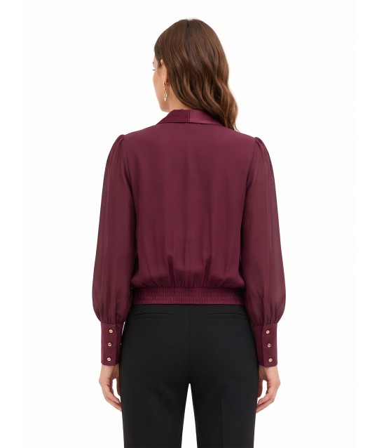 Blusa A Palloncino In Georgette Con Rever E Maxi Polsini In Raso Rinascimento