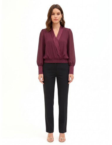 Georgette Balloon-Sleeve Blouse with Lapels and Maxi Satin Cuffs by Rinascimento