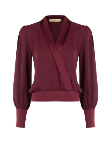 Blouse ballon en georgette avec revers et larges poignets en satin « Rinascimento »